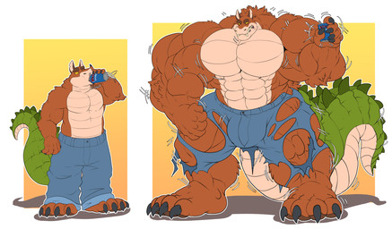 4_toes abs anthro beverage_can biceps big_muscles bottomwear bulge calf_muscles claws clothing deltoids feet growth huge_muscles hyper hyper_muscles macro male muscle_growth muscular obliques pants pecs solo tail toes torn_bottomwear torn_clothing torn_pants transformation triceps tankdragon xibalbakat activision crash_bandicoot_(series) dingodile hybrid absurd_res hi_res