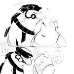 anthro armor blush clothing duo embarrassed kissing male male/male overalls shy text minor_human nintendo splatoon big_shot_(splatoon) fish marine salmon salmonid_(fish) salmonid_(splatoon) steelhead 1:1 digital_drawing_(artwork) digital_media_(artwork) japanese_text monochrome