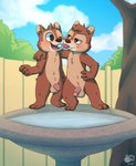 anthro balls birdbath blush brown_body circumcised duo foreskin fur genitals hair humanoid_genitalia humanoid_penis male nude open_mouth outside penis sky smile tongue tongue_out unretracted_foreskin nutty_bo chip_'n_dale_rescue_rangers disney chip_(disney) dale_(disney) chipmunk ground_squirrel mammal rodent sciurid hi_res