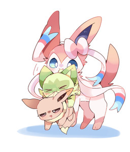 ambiguous_gender bite biting_another blue_eyes blush blush_lines brown_eyes cheek_tuft eyes_closed facial_tuft feral fur group happy looking_at_another nude open_mouth pupils ribbons_(anatomy) simple_background size_difference standing tan_body tan_fur trio tuft white_background white_pupils yupo_0322 nintendo pokemon eevee eeveelution generation_1_pokemon generation_6_pokemon generation_9_pokemon pokemon_(species) sprigatito sylveon colored colored_sketch digital_drawing_(artwork) digital_media_(artwork) hi_res shaded sketch