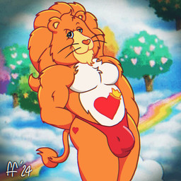 anthro biped bulge chest_tuft chin_tuft closed_smile clothed clothing detailed_bulge facial_tuft featureless_chest fur fur_tuft head_tuft heart_nose heart_symbol looking_at_viewer male mane mouth_closed multicolored_body multicolored_fur orange_body orange_fur orange_mane orange_tail_tuft pecs pose red_clothing red_thong red_underwear smile solo tail tail_tuft thong thong_only topless topless_anthro topless_male tuft underwear underwear_only whiskers white_body white_fur yellow_body yellow_fur yellow_inner_ear fabfelipe care_bear_cousins care_bears brave_heart_lion felid lion mammal pantherine 1:1 2024 chromatic_aberration digital_drawing_(artwork) digital_media_(artwork) hi_res pinup