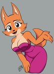 anthro big_breasts breasts clothed clothing dress eyebrow_piercing facial_piercing female grey_eyes open_mouth piercing pink_clothing pink_dress solo tail thick_thighs theorangepumpkin dreamworks the_bad_guys diane_foxington canid canine fox mammal hi_res