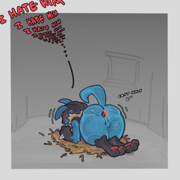 after_anal after_sex anthro anus backsack balls black_body black_fur blue_body blue_fur blush bodily_fluids butt dialogue fur gaping gaping_anus genitals male male_anthro nude nude_anthro nude_male solo sweat sweatdrop sweaty_butt text loppifi nintendo pokemon generation_4_pokemon lucario pokemon_(species) 2025 absurd_res english_text hi_res