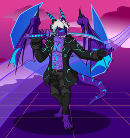 abs anthro athletic black_horn blue_markings claws clothing fingerless_gloves gloves hair handwear hoodie horn male markings pecs purple_body solo tail topwear white_hair wings the_tired_leo mythology grydir_dacanoor_(griffonki) dragon mythological_creature mythological_scalie scalie hi_res