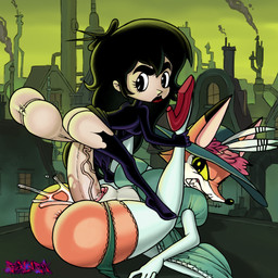 alternative_fashion angry anthro balls big_balls big_breasts big_penis black_hair black_lipstick breasts classic_lolita clothed clothing clothing_around_one_leg clothing_lift countershade_face countershade_torso countershading dress dress_lift duo fangs female footwear frilly frilly_clothing frilly_dress frilly_panties frilly_underwear fur genitals gynomorph gynomorph/female gynomorph_on_anthro gynomorph_penetrating hair hat headgear headwear high_heels huge_balls huge_penis human_on_anthro hyper hyper_balls hyper_genitalia hyper_penis intersex intersex/female intersex_on_anthro intersex_penetrating interspecies j-fashion larger_anthro lipstick lolita_(fashion) lying makeup on_back orange_body orange_fur panties panties_around_one_leg panties_down partially_clothed penetration penis questionable_consent sex shoes size_difference smaller_gynomorph smaller_human smaller_intersex teeth underwear underwear_around_one_leg underwear_down vaginal vaginal_penetration vulva whiskers yellow_eyes redalarm adult_swim cartoon_network unicorn:_warriors_eternal june_way melinda_(unicorn:_warriors_eternal) canid canine fox human mammal red_fox true_fox 1:1 2023 absurd_res digital_drawing_(artwork) digital_media_(artwork) hi_res