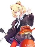 blonde_hair clothing cooking female food hair jacket looking_at_viewer meat pan red_eyes simple_background smile solo spatula tongue tongue_out tools topwear white_background yattsu arknights hypergryph studio_montagne gummy_(arknights) animal_humanoid bear humanoid mammal mammal_humanoid ursid_humanoid 2020 hi_res