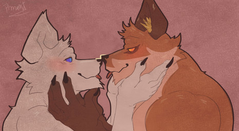 after_kiss anthro barazoku blue_eyes blush bodily_fluids duo face_to_face fur hand_on_face looking_at_another male male/male muscular muscular_anthro muscular_male nose_to_nose nude orange_body orange_eyes orange_fur romantic romantic_couple saliva saliva_string white_body white_fur pinumontbalou epic_games fortnite fennix_(fortnite) volpez_(fortnite) arctic_fox canid canine canis fox mammal red_fox true_fox hi_res brother_(lore) brothers_(lore) incest_(lore) sibling_(lore)