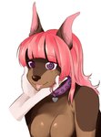 ambiguous_gender anthro anthro_focus big_breasts bodily_fluids breasts brown_body brown_fur cleavage clothed clothing collar cropped_ears drooling duo female female_focus fur glistening glistening_body hair happy humanoid_hands hypnosis hypnotic_eyes mind_control nude nude_anthro nude_female pink_hair purple_eyes saliva smile solo_focus spiked_collar spikes tongue tongue_out notsafeformilk canid canine canis domestic_dog mammal absurd_res hi_res