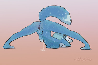 anthro ass_up balls big_balls big_breasts big_penis bodily_fluids breasts cum dripping embarrassed genital_fluids genitals herm intersex intersex_anthro jack-o'_pose penis pose solo vulva humanoid 3:2 hi_res