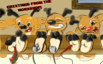 2_fingers 2_toes anthro antlers black_nose brown_body brown_fur brush feet fingers foot_fetish foot_focus fur group holidays hooved_fingers hooved_toes hooves horn loose_feather male open_mouth open_smile red_nose restrained restrained_feet restraints robot_arms smile stocks tail teeth text tickle_fetish tickle_torture tickling tickling_feet tickling_machine toes tongue toothbrush trio_focus bigbang reallyreallybigbang christmas blitzen donner rudolph_the_red-nosed_reindeer deer mammal new_world_deer reindeer english_text