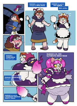 ambiguous_gender anthro apron big_breasts blush breast_expansion breasts cleaning_tool clothing dress duo ear_penetration expansion eyewear feather_duster female forced forced_transformation frilly frilly_clothing gameplay_mechanics glasses growth hair holding_cleaning_tool holding_feather_duster holding_object holding_staff human_to_anthro maid_headdress maid_uniform open_mouth penetration pigtails pink_hair purple_clothing purple_dress round_glasses short_stackification shortstack shrinking simple_background size_transformation species_transformation staff standing surprised tail tail_growth text transformation uniform white_apron white_clothing blackshirtboy animate_inanimate domestic_cat felid feline felis human living_clothing mammal 2025 absurd_res comic digital_media_(artwork) english_text hi_res