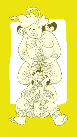 2_penises 3_toes andromorph andromorph/male antennae_(anatomy) anthro areola arm_hair ball belly_hair bodily_fluids body_hair chest_hair diphallism duo erection eyes_closed feet genital_fluids genitals golden_shower hand_on_genitalia hands_together horizontal_diphallism intersex intersex/male kneeling leg_hair lying male moobs multi_genitalia multi_penis on_back open_mouth overweight overweight_anthro overweight_male peeing_on_face penis pubes simple_background smile teeth toes toony urethra urine urine_on_face vulva watersports polychaete_(artist) atlas_(milkbubbles) rake_(polychaete) annelid arthropod bee bristle_worm hymenopteran insect ragworm worm 2019 digital_media_(artwork) hi_res yellow_theme trans_(lore) trans_man_(lore)