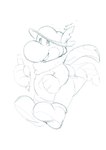 4_fingers anthro belly biped clothing fingers hat headgear headwear scarf simple_background slightly_chubby solo white_background apricotsammi mario_bros nintendo yoshi 2022 hi_res monochrome sketch