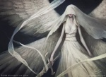 4_wings clothing dress feathered_wings feathers female hair melee_weapon multi_wing pale_skin solo sword veil weapon white_clothing white_dress white_hair wings wraps jason_chan hasbro magic:_the_gathering wizards_of_the_coast angel 2008 official_art