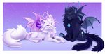 4_toes ambiguous_gender duo eyes_closed feet feral fur membrane_(anatomy) membranous_wings paws smile tail toes white_body white_fur wings kitchiki mythology dragon felid feline mammal mythological_creature mythological_scalie scalie 2021 digital_media_(artwork) hi_res