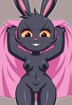 anthro black_body black_fur breasts eyelashes female front_view fur genitals looking_at_viewer nipples nude pussy simple_background solo teeth thick_thighs wide_hips yellow_sclera huitu_c black_rabbit_(huitu_c) lagomorph leporid mammal rabbit hi_res