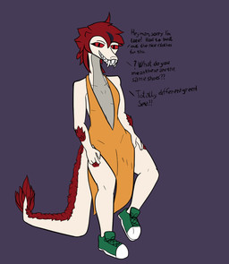 anthro balancing_on_tail breasts clothed clothing dialogue dress fangs feathers female footwear hair long_neck looking_at_viewer non-mammal_breasts red_eyes red_hair sharp_teeth shoes simple_background slim small_breasts smile solo tail teeth thick_thighs white_body 4chan_anon mythology undertale_naranja quetzali feathered_scalie feathered_snake mythological_creature mythological_scalie reptile scalie snake 2026 digital_media_(artwork) hi_res