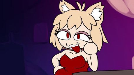 :3 blonde_hair breasts cleavage clothed clothing dialogue dress eyelashes fangs female flirting flirting_with_viewer hair light_body light_skin looking_at_viewer medium_breasts open_mouth red_clothing red_dress red_eyes simple_background smile solo teeth topwear ribbitsu tsukihime type-moon neco-arc animal_humanoid cat_humanoid felid felid_humanoid feline feline_humanoid felis humanoid mammal mammal_humanoid neco_spirit 16:9 2025 2d_animation animated digital_media_(artwork) frame_by_frame short_playtime sound voice_acted webm widescreen