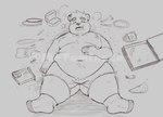 anthro belly big_belly bottomwear clothing container eyes_closed food lying male moobs navel nipples obese obese_male overweight overweight_male pizza pizza_box pizza_slice shorts solo mrtuminator bear mammal 2022 distracting_watermark hi_res watermark