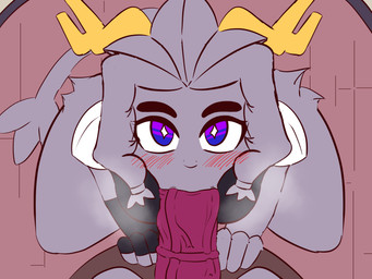 animal_genitalia animal_penis anthro antlers big_breasts big_penis blowjob_face blue_eyes blush blush_lines bottomless bottomless_anthro bottomless_female bottomless_male breasts cape chair clothed clothing duo equine_genitalia equine_penis fellatio female female_anthro first_person_view fur furniture genitals gloves grey_body grey_fur grey_hair hair handwear horn huge_penis kneeling kneeling_oral_position larger_anthro larger_female leg_tuft looking_at_viewer looking_up looking_up_at_viewer male male_anthro musk musky_penis on_chair oral penile penis sex size_difference smaller_anthro smaller_male standing_on_chair standing_on_stool stool tail thigh_tuft topwear tuft vein veiny_penis vest hentaigoo pseudoregalia butler_(pseudoregalia) sybil_(pseudoregalia) bovid caprine felid feline goat hybrid jackalope lagomorph leporid mammal rabbit 2024 absurd_res digital_drawing_(artwork) digital_media_(artwork) hi_res