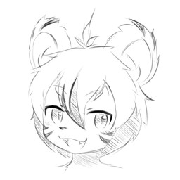 anthro cute_fangs fangs hair male open_mouth open_smile simple_background smile solo teeth white_background young young_anthro young_male luminous_wish felid mammal pantherine tiger 1:1 bust_portrait digital_media_(artwork) hi_res monochrome portrait sketch
