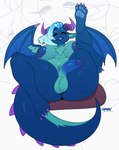2_horns 4_toes anthro areola back_wings balls blue_areola blue_body blue_eyebrows blue_eyes blue_hair blue_nipples blue_penis blue_scales chest_tuft claws colored_nails eyebrows eyelashes eyelashes_through_hair feet fingernails genitals gynomorph hair horn intersex looking_at_viewer membrane_(anatomy) membranous_wings nails nipples pawpads penis purple_fingernails purple_horn purple_nails purple_toe_claws scales simple_background smile solo tail toe_claws toes translucent translucent_hair tuft wavy_horn white_background wings chromapan mythology dragon mythological_creature mythological_scalie scalie 2025 hi_res signature