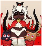 ambiguous_gender anthro brown_body clothing fur group headpat heart_eyes heart_symbol legwear lingerie male tentacles thigh_highs trio wool_(fur) wool_clothing centinel303 mikleodeus cult_of_the_lamb massive_monster_(studio) lamb_(cult_of_the_lamb) ruri_(cult_of_the_lamb) bovid caprine deer domestic_cat felid feline felis mammal sheep hi_res