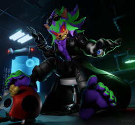 anthro big_feet bulge chest_tuft clothing coat evil_grin eyewear eyewear_on_head feet foot_fetish foot_focus footwear goggles goggles_on_head laboratory machine male red_sclera sharp_teeth smile socks solo stirrup_socks teeth tools topwear trenchcoat tuft wrench yellow_eyes zhecklar sega sonic_the_hedgehog_(series) fan_character rancid_(zhecklar) badnik eulipotyphlan hedgehog mammal motobug robot 3d_(artwork) digital_media_(artwork) hi_res