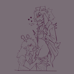 anthro antlers balls bodily_fluids clothed clothing clothing_lift duo eyewear fellatio female genitals glasses hair horn male male/female oral penile penis ponytail sex shirt shirt_lift simple_background small_penis topwear arino deltarune undertale undertale_(series) asriel_dreemurr dess_holiday hi_res