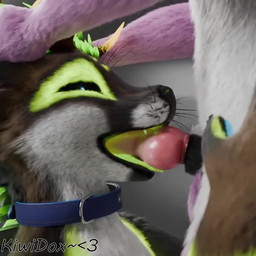 ambiguous_gender animal_genitalia animal_penis anthro antlers blue_collar blue_eyes brown_body brown_fur canine_genitalia canine_penis collar duo fellatio fur genitals glowing glowing_antlers glowing_body glowing_eyes glowing_fur green_antlers green_body green_fur green_mouth holding_antler horn kneeling_oral_position male oral oral_penetration penetration penile penis sex spiky_fur tongue tongue_out tongue_out_fellatio whiskers white_body white_fur kiwidox kiwidox_(character) deer mammal rexouium 1:1 3d_(artwork) 3d_animation animated digital_media_(artwork) short_playtime sound video male_(lore)