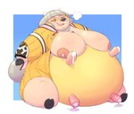 alternate_species anthro belly big_belly bodily_fluids breasts breasts_and_teats clothing drooling female grey_hair hair hooves horn huge_belly hyper hyper_belly lactating morbidly_obese morbidly_obese_female nipples obese obese_female overweight overweight_anthro overweight_female saliva simple_background smile solo teats torn_clothing udders weight_gain subakitsu nintendo pokemon xenoblade_(series) xenoblade_chronicles xenoblade_chronicles_2 nia_(xenoblade) blade_(xenoblade) generation_2_pokemon miltank pokemon_(species) 2020