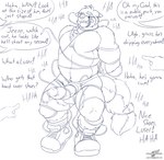 anthro balls bdsm blush bodily_fluids bondage bound bulge clenched_teeth clothing erection exhibitionism footwear genital_fluids genitals gesture hand_gesture hands_behind_back hands_tied hands_tied_behind_back humanoid_genitalia humanoid_penis humiliation humiliation_fetish male muscular muscular_male penis pointing precum public public_erection public_exposure public_humiliation shoelaces shoelaces_untied shoes simple_background sneakers socks solo speech_bubble tail teeth text white_background wolfblade crisp_the_wolf canid canine canis mammal wolf
