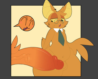 anthro big_butt big_penis bodily_fluids butt clothing duo erection eyewear flaccid fur genitals glasses head_tuft humanoid_genitalia humanoid_penis imminent_anal imminent_sex male male/male membrane_(anatomy) membranous_wings necktie nude open_mouth orange_body orange_fur penis sharp_teeth shortstack simple_background size_difference small_penis sweat sweatdrop tail teeth thick_thighs topwear tuft wide_hips wings woopyy chikn_nuggit chikn_nuggit_(chikn_nuggit) chikn_nuggit_(spicy_form) onyn_ring_(chikn_nuggit) bat canid canine canis domestic_dog eastern_red_bat mammal absurd_res digital_media_(artwork) hi_res