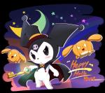 anthro chibi clothing female food fruit group hat headgear headwear holidays looking_at_viewer melody_key plant pumpkin semi-anthro star text ukan_muri halloween onegai_my_melody sanrio baku_(sanrio) kuromi demon lagomorph leporid mammal rabbit english_text