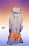 anthro beach bottomwear bulge clothing male sea seaside shorts slim smile solo summer water trojin vael vael_hoshi mammal procyonid raccoon hi_res signature