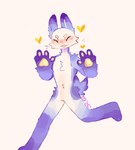 anthro blush blush_lines eyes_closed fur gesture hand_gesture heart_symbol male nude_anthro nude_male purple_body purple_fur slim_anthro slim_male solo v_sign white_body white_fur bunonthemoon lagomorph leporid mammal rabbit 2022