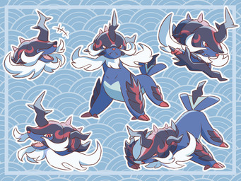 ambiguous_gender blue_body claws fangs feral laugh looking_at_viewer open_mouth pattern_background red_eyes simple_background solo tail teeth tongue whiskers nekogyo122 nintendo pokemon generation_8_pokemon hisuian_form hisuian_samurott pokemon_(species) regional_form_(pokemon) 2023 4:3 absurd_res hi_res