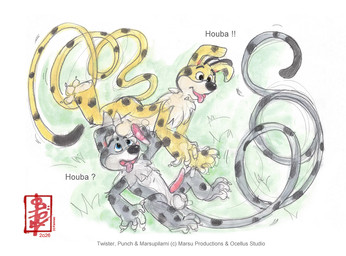 anthro aroused balls bodily_fluids duo erection feral genital_fluids genitals grass male male/male marsupilami_hoobadventure on_grass on_ground penis plant precum twister_(marsupilami) fennec_(artist) marsupilami_(series) touch_grass marsupilami_(character) punch_(marsupilami) marsupilami painting_(artwork) traditional_media_(artwork) watercolor_(artwork)
