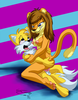 age_difference anthro balls breasts dominant dominant_female duo erection female female_on_top female_penetrated from_front_position fur genitals hair interspecies larger_female larger_penetrated male male/female male_on_bottom male_penetrating male_penetrating_female mastery_position naughty_face nipples nude older_female older_penetrated on_bottom on_top open_mouth penetration penile penile_penetration penis penis_in_vagina sex size_difference smaller_male smile straddling submissive submissive_male tongue vaginal vaginal_penetration young young_anthro younger_male juanomorfo sega sonic_the_hedgehog_(series) miles_prower canid canine felid fox lion mammal pantherine