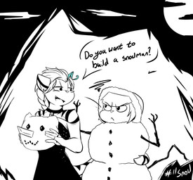 anthro asking asking_another braided_hair clothed clothing dialogue duo female hair question smile snowman standing talking_to_another text yes-no_question infinitedge felid mammal pantherine tiger 2019 digital_media_(artwork) english_text hi_res sketch