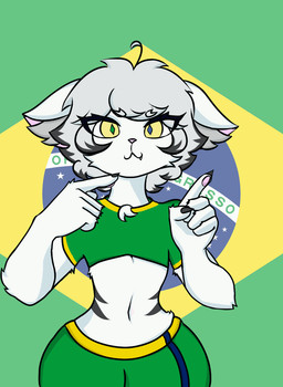 anthro bottomwear brazil brazilian_flag clothing dancing femboy fluffy fur green_bottomwear green_clothing green_shirt green_shorts green_topwear hair heterochromia inner_ear_fluff looking_at_viewer male shirt shorts solo stripes topwear tuft white_body white_fur white_hair samkit sam_(samkit) canid canine domestic_cat felid feline felis fox mammal 2d_animation animated frame_by_frame