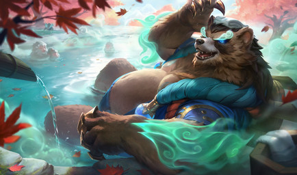anthro anthro_focus belly big_belly black_nose blue_bottomwear blue_clothing blue_loincloth blue_shirt blue_topwear bottomwear brown_body brown_fur clothed clothing fur glowing glowing_eyes group hot_spring loincloth magic male male_focus open_clothing open_mouth open_shirt open_topwear overweight overweight_anthro overweight_male partially_submerged plant raised_hand robe sharp_teeth shirt smile solo_focus tan_body tan_fur teeth topwear towel towel_on_head tree water wet exia_xiaotong league_of_legends riot_games tencent sett_(lol) spirit_blossom_springs_volibear volibear ambient_monkey bear haplorhine japanese_macaque macaque mammal monkey old_world_monkey primate hi_res official_art