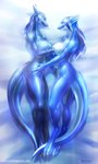 2020 3:5 anthro blue_body breasts cool_colors digital_media_(artwork) dragon duo equus eye_contact featureless_breasts female female/female hair hi_res looking_at_another lying mythological_creature mythological_scalie mythology nude on_side scalie smile tail