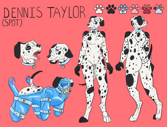 4_toes ahegao anthro arms_tied bdsm bitchsuit black_body black_fur blindfold blue_eyes bodily_fluids bondage bondage_gear bound butt chastity_cage chastity_cage_only chastity_device chastity_device_only chicken-wing_tied collar collar_only collar_ring collar_tag feet frogtied fur hindpaw legs_tied lock looking_at_viewer looking_pleasured male markings metal_chastity_cage multiple_poses multiple_positions muzzle_(object) muzzled nipples nude open_mouth padlock pawpads paws pink_background pink_pawpads pose saliva simple_background smile solo spots spotted_body spotted_fur standing straps submissive submissive_male text toes tongue tongue_out wearing_chastity_cage wearing_chastity_device white_body white_fur wire_basket_muzzle worried petpolaris dennis_taylor canid canine canis dalmatian domestic_dog mammal english_text model_sheet