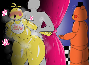 4_fingers ambiguous_penetration anthro anthro_penetrated arm_pull beakless bib bib_only big_breasts blush blush_lines bodily_fluids breast_grab breasts brown_body curvy_figure dripping faceless_character faceless_human faceless_male featureless_breasts female female_on_human female_penetrated fingers from_behind_position genital_fluids glistening glistening_body grabbing_from_behind grope group hand_on_breast heart_symbol hourglass_figure huge_breasts huge_hips huge_thighs human_on_anthro human_penetrating human_penetrating_anthro human_penetrating_female interspecies machine male male/female male_on_anthro male_penetrating male_penetrating_anthro male_penetrating_female motion_lines nude nude_anthro nude_female open_mouth penetration prison_guard_position rosy_cheeks sex small_waist stealth_sex sweat sweatdrop sweaty_breasts sweaty_legs sweaty_thighs thick_thighs tongue tongue_out trio vaginal_fluid_drip vaginal_fluids voluptuous voluptuous_anthro voluptuous_female wide_hipped_anthro wide_hipped_female wide_hips yellow_body enigi09 five_nights_at_freddy's five_nights_at_freddy's_2 scottgames toy_chica_(fnaf) toy_freddy_(fnaf) animatronic avian bear bird chicken galliform human mammal phasianid robot 2026 digital_drawing_(artwork) digital_media_(artwork) hi_res