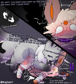 abdominal_bulge ambiguous_fluids animal_genitalia animal_penis ass_up bdsm bell bell_collar big_penis bite_mark blood blue_eyes blush bodily_fluids broken_pelvis collar contact_onomatopoeia crying dialogue dirty_talk dominant dominant_feral dominant_male duo erection feline_genitalia feline_penis female feral fluffy fluffy_tail forced fractured_bone from_behind_position fur gag gagged genitals grey_body grey_fur huge_penis hybrid_genitalia hybrid_penis hyper hyper_abdominal_bulge hyper_genitalia hyper_penetration hyper_penis impact_onomatopoeia intimidation knot knotted_feline_penis knotted_penis male male/female mounting muffled nervous nervous_sweat onomatopoeia panel_skew penetration penile_spines penis plap plop purple_eyes questionable_consent rape restrained ribbons_(anatomy) scared scratches sex smack_(sound_effect) sound_effects stating_intentions stuttering submissive submissive_female submissive_feral sweat tail tears text thrust_lines tongue tongue_out vaginal vaginal_penetration x-ray_view hojiart nintendo pokemon hoji_(hojiart) eeveelution espeon generation_2_pokemon generation_6_pokemon pokemon_(species) sylveon comic english_description english_text