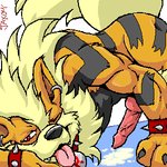 1:1 2001 arcanine bodily_fluids canid canine digital_media_(artwork) drooling erection feral generation_1_pokemon genitals knot low_res male mammal nintendo nude oekaki penis pokemon pokemon_(species) saliva shi-cyan solo team_rocket