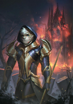 anthro armor blood blood_on_face blue_eyes bodily_fluids building burning_building castle clothed clothing detailed_background fire hood looking_at_viewer male night outside pole solo standing weapon frde felid mammal pantherine tiger 2019 dark_theme digital_media_(artwork) digital_painting_(artwork) painting_(artwork) portrait shaded soft_shading three-quarter_portrait