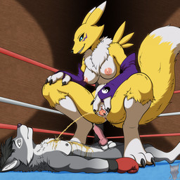 3_fingers animal_genitalia animal_penis anthro areola armwear armwear_only balls blue_eyes bodily_fluids boxing_gloves breasts bridal_gauntlets bridal_gauntlets_only canine_genitalia canine_penis clitoral_hood clitoris clothing crouching dipstick_ears dipstick_tail duo ear_markings erection feet female female_peeing female_peeing_on_male fighting_ring fingers fur genital_fluids genitals gloves gloves_only golden_shower grey_nipples handwear handwear_only knot leaking leaking_precum leg_markings lying male male/female male_peed_on markings mostly_nude multicolored_ears navel neck_tuft nipples nude on_back paws pecs peeing peeing_on_another penis pink_areola pink_nipples precum precum_string pubes pussy_juice_leaking smile socks_(marking) spread_legs spread_vulva spreading tail tail_markings toes tuft unconscious urethra urine urine_stream vaginal_fluid_string vaginal_fluids vulva watersports white_ear_tips white_tail_tip yellow_body yellow_fur lycadio bandai_namco digimon lone_wolf_(lonewolf69) canid canine canis digimon_(species) mammal renamon wolf 1:1 digital_media_(artwork) hi_res