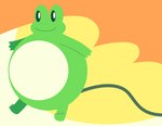 anthro belly big_belly green_body hose huge_belly inflation simple_background solo kizitoba amphibian frog 2016